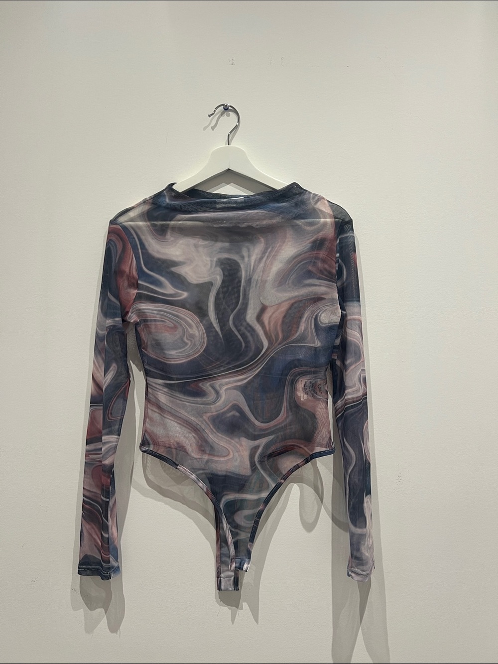 Marble-Print Long Sleeve One-Piece Bodysuit - Navy & Pink